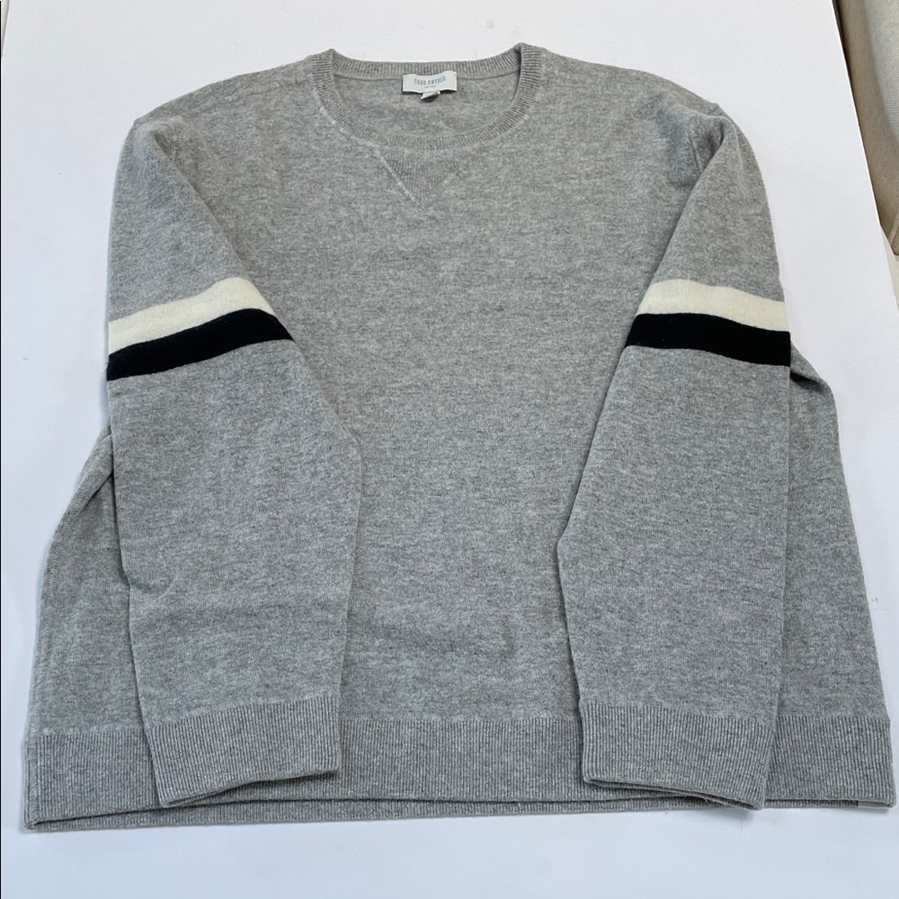 Todd Snyder Gray Crewneck Sweater with Black and White Stripes